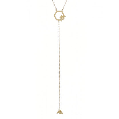 14K Gold Busy Bumblebee Lariat Drop Necklace