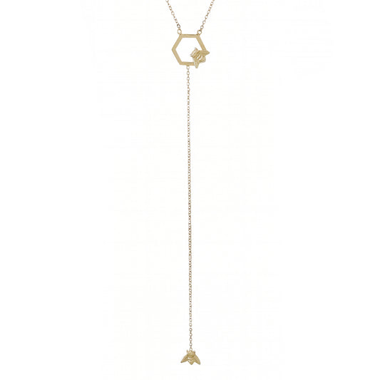 14K Gold Busy Bumblebee Lariat Drop Necklace