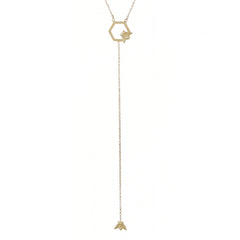 14K Gold Busy Bumblebee Lariat Drop Necklace