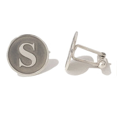 Sterling Silver Initial Letter Cameo Engraved Coin Cufflinks, Classic Font
