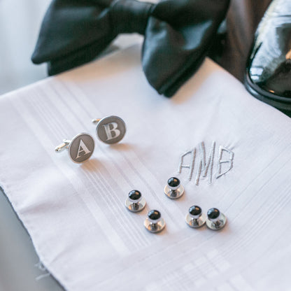 Sterling Silver Initial Letter Cameo Engraved Coin Cufflinks, Classic Font