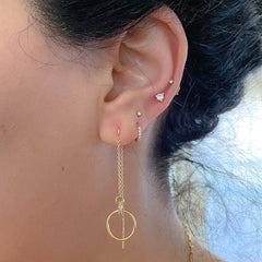 14K Gold Full Pavé Diamond XS Size (8mm) Huggie Hoop Earrings