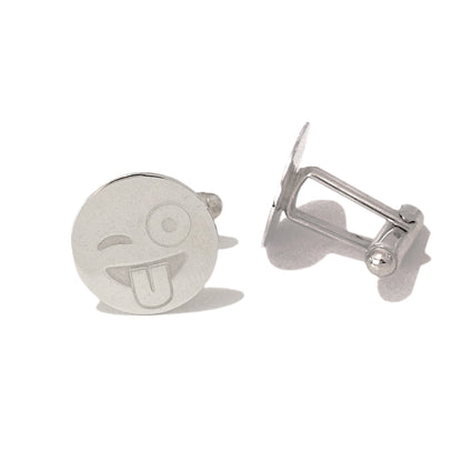 Sterling Silver 'Crazy Wink' Emoji Smiley Face Cufflinks