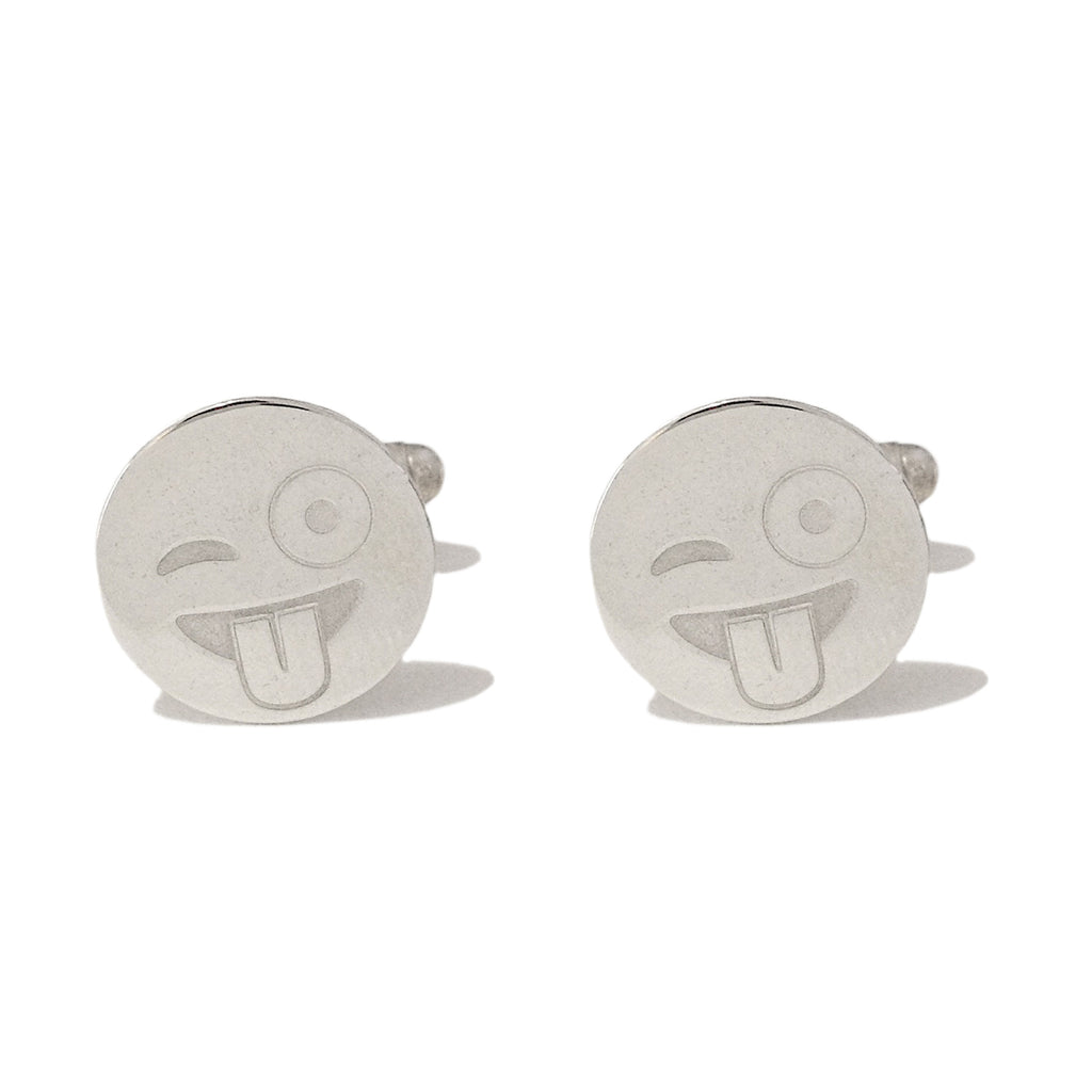 Sterling Silver 'Crazy Wink' Emoji Smiley Face Cufflinks
