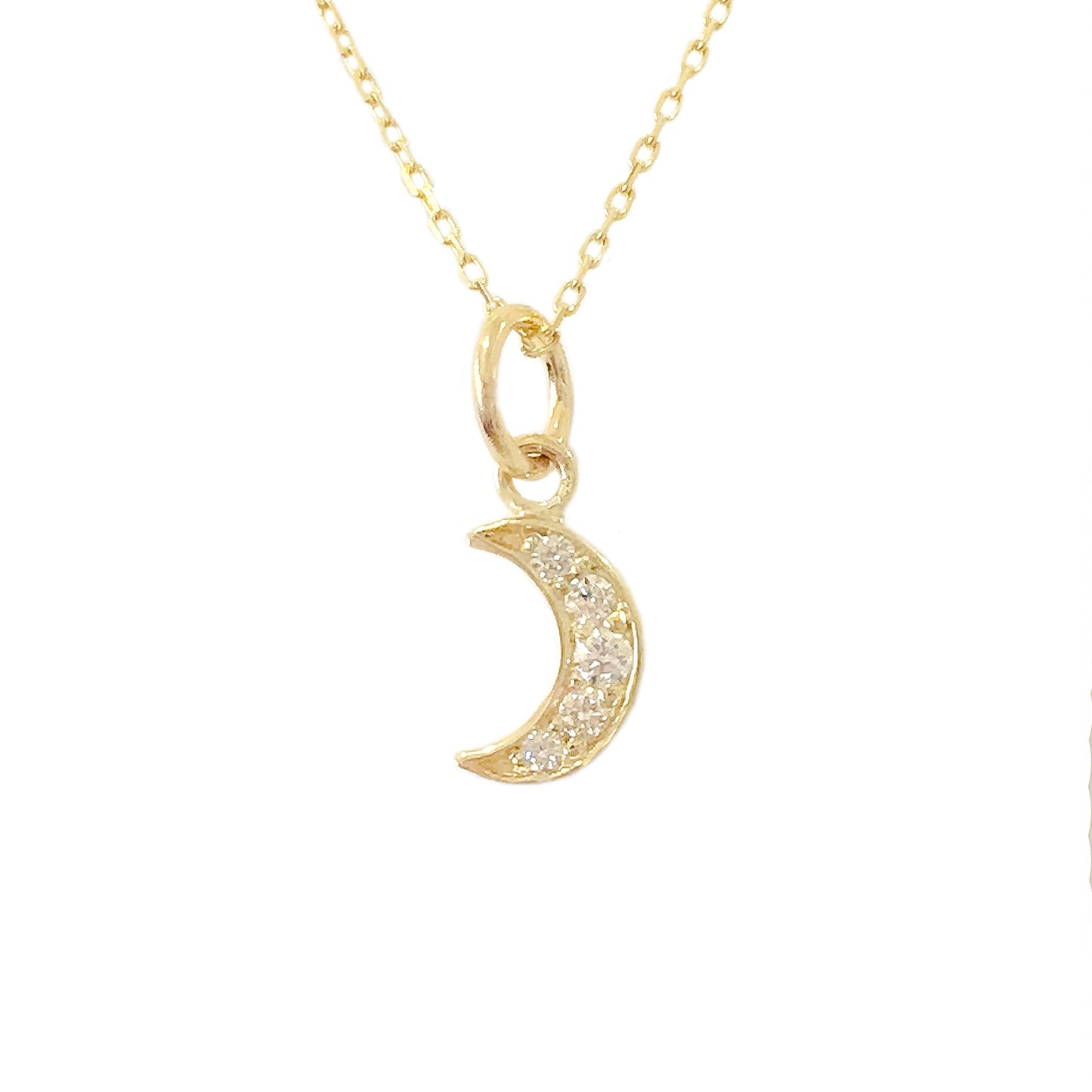 14K Gold Diamond Crescent Moon Necklace