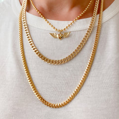 14K Gold Flat Cuban Link Chain Necklace, 6mm Width