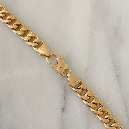 14K Gold Cuban Link Bar Chain Bracelet, Small Size Links