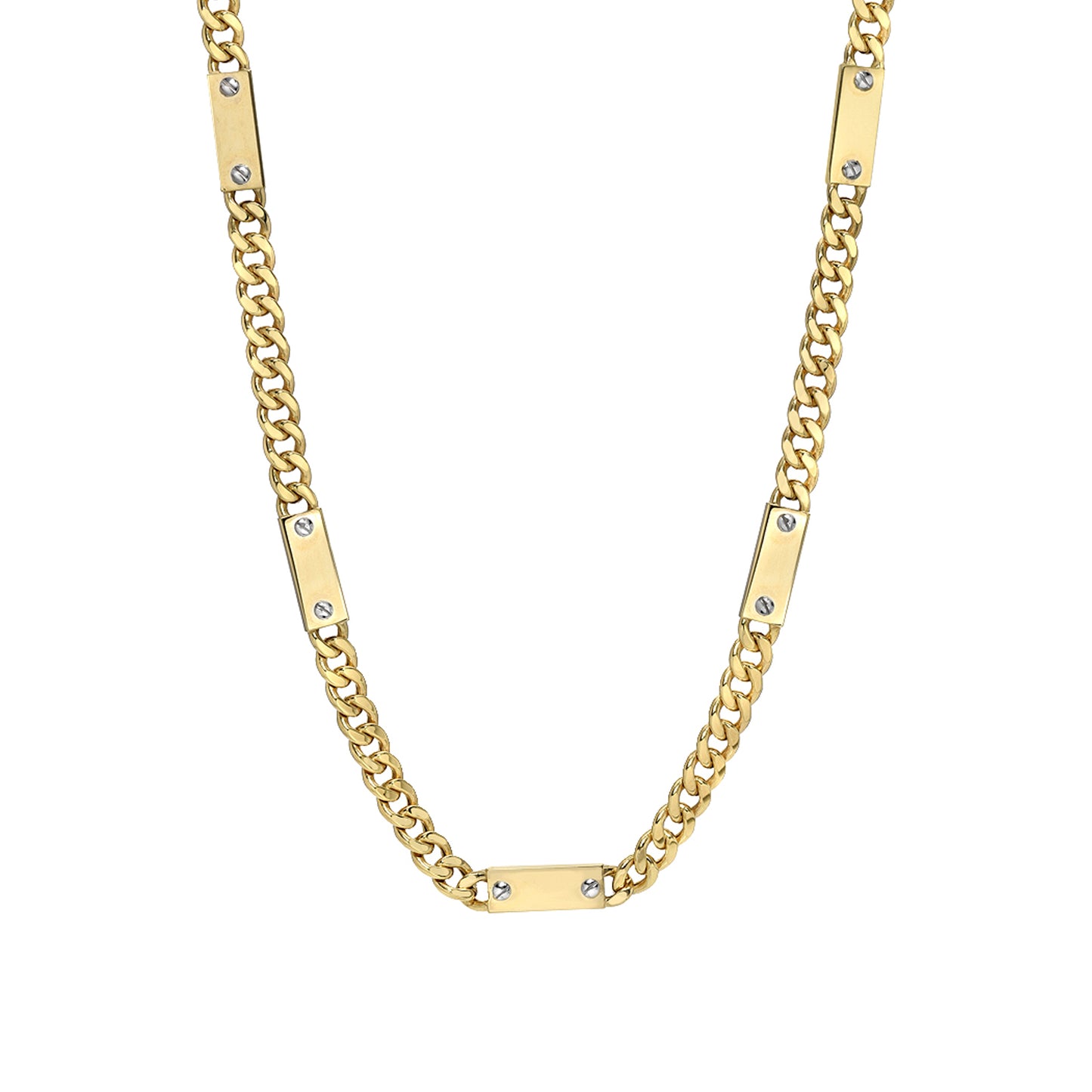 14K Gold Cuban Link Bar Chain Necklace, Large Size Link