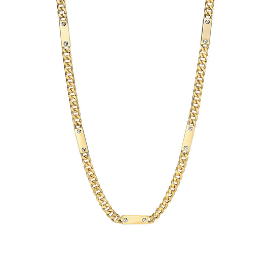 14K Gold Cuban Link Bar Chain Necklace, Medium Size Link