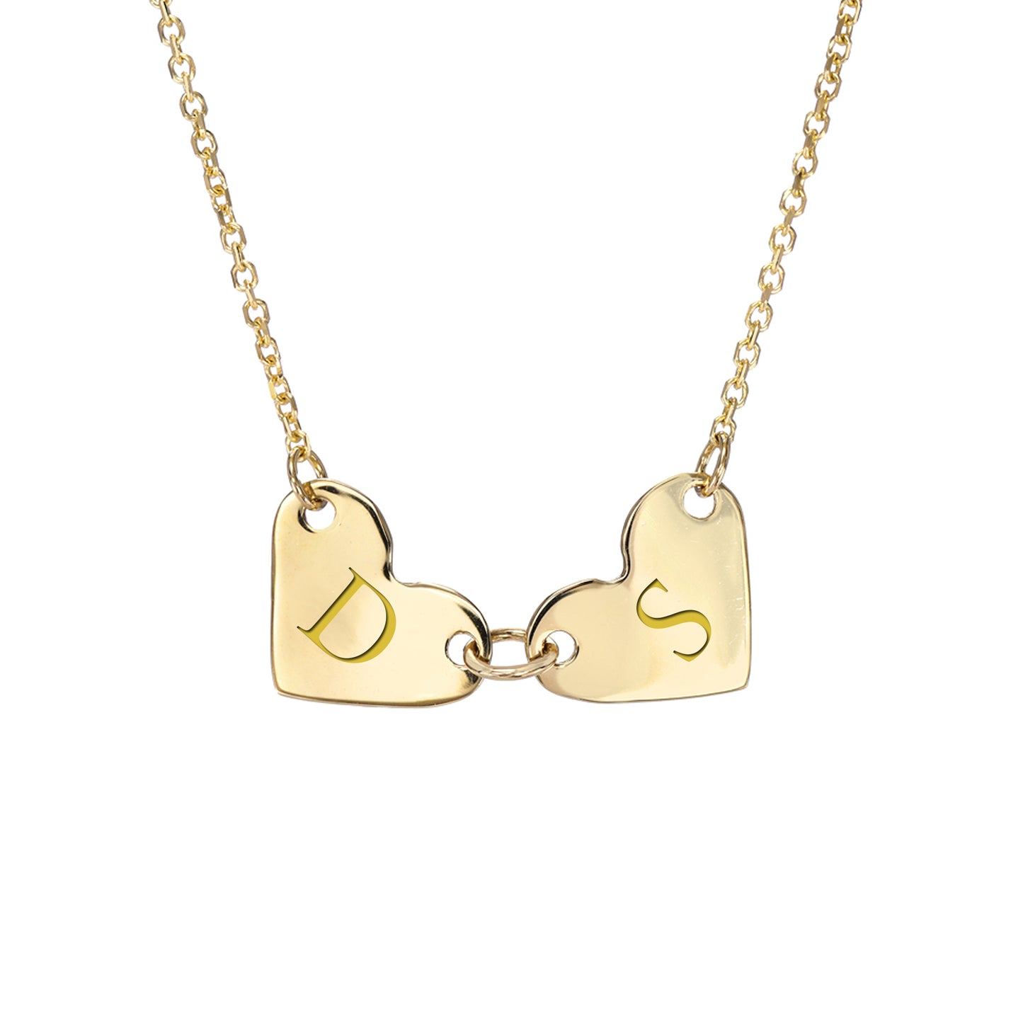 14K Gold Engravable Double Heart Necklace