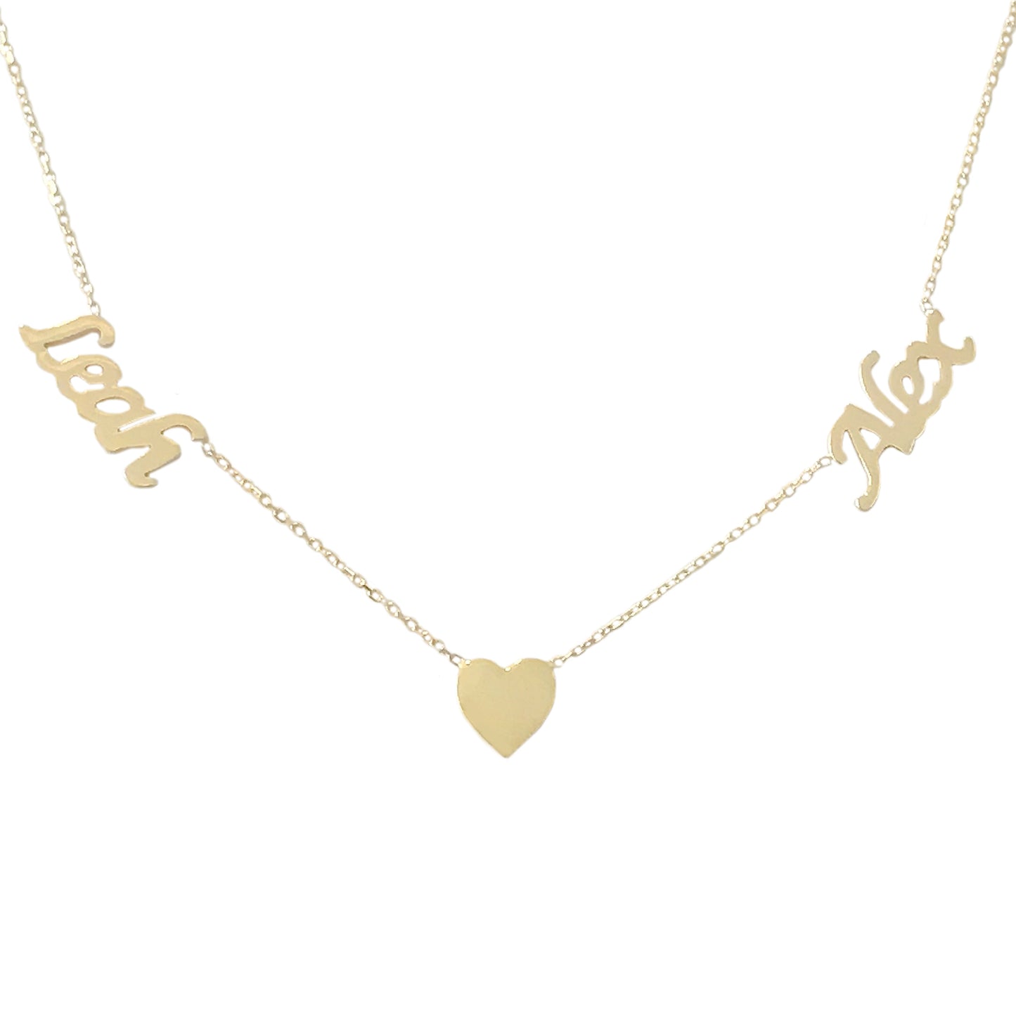 14K Gold Double Name Heart Charm Pendant Necklace ~ Calligraphy Font