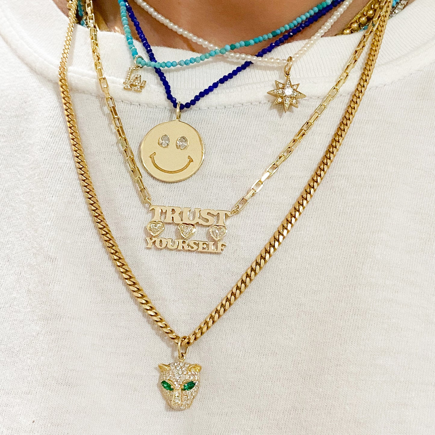 14K Gold Pavé Diamond LA Logo Charm Necklace