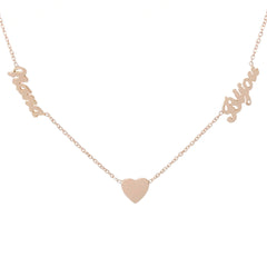 14K Gold Double Name Heart Charm Pendant Necklace ~ Script Font