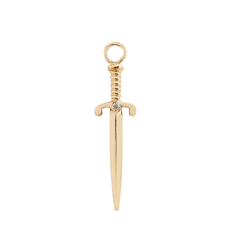 14K Gold Diamond Dagger Sword Hoop Earring Charm