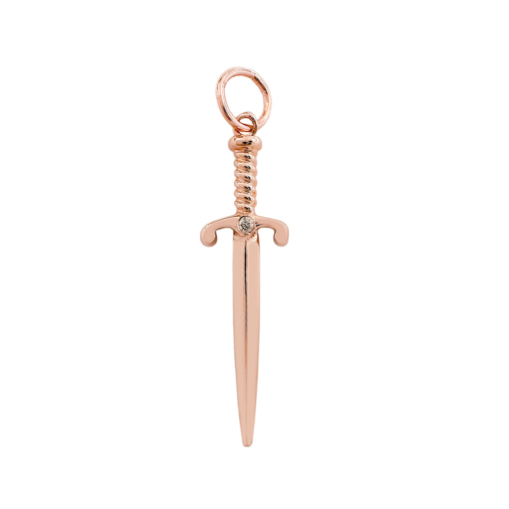 14K Gold Diamond Dagger Sword Pendant