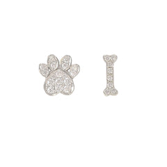 14K Gold Pavé Diamond Paw Print & Dog Bone Stud Earrings