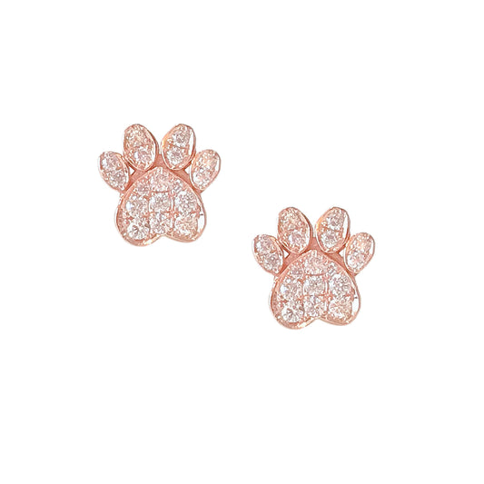 14K Gold Pavé Diamond Paw Print Stud Earrings