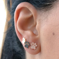 14K Gold Pavé Diamond Paw Print & Dog Bone Stud Earrings