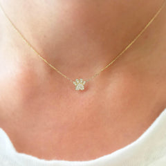 14K Gold Pavé Diamond Paw Print Charm Pendant Necklace ~ Small Size