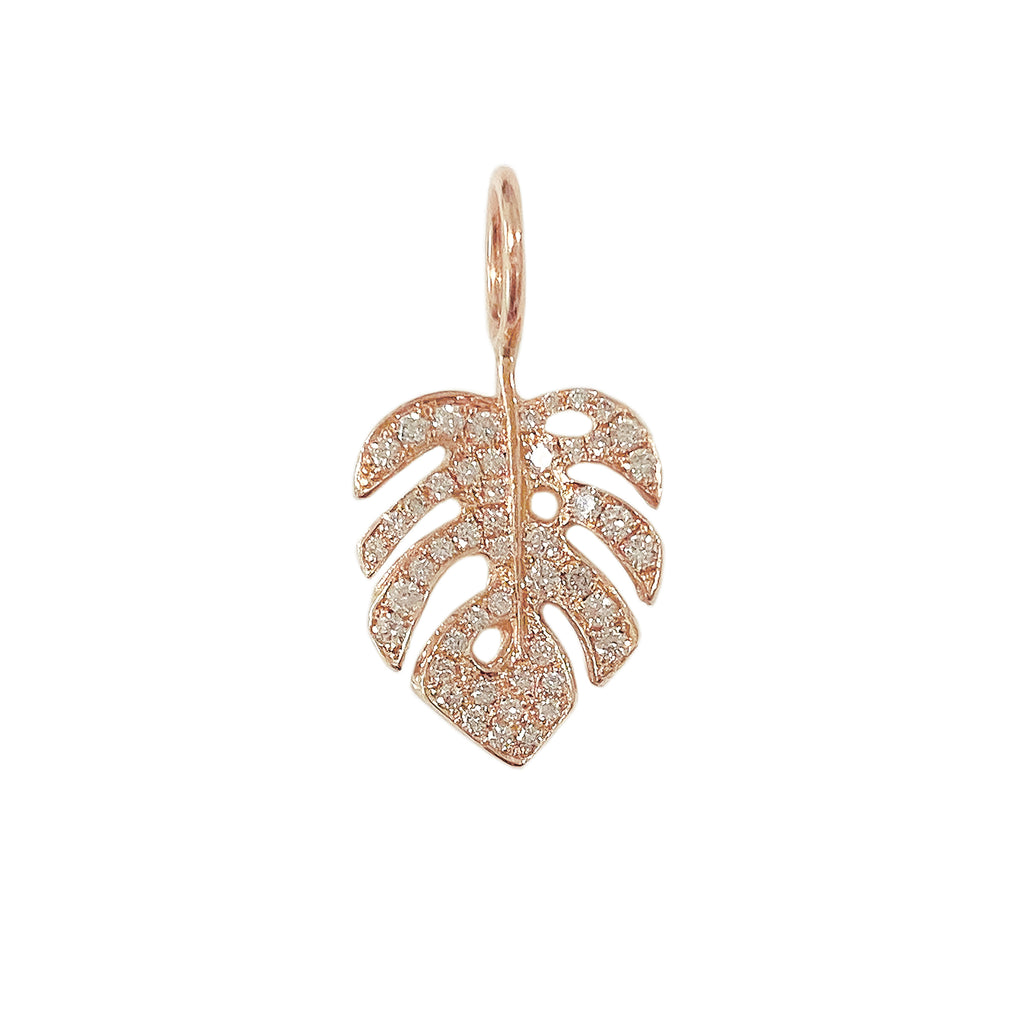 14K Gold Pavé Diamond Monstera Palm Leaf Necklace