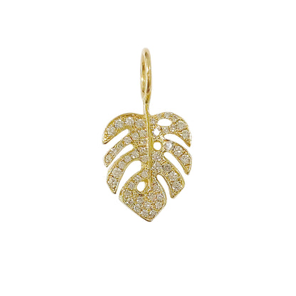 14K Gold Pavé Diamond Monstera Palm Leaf Necklace