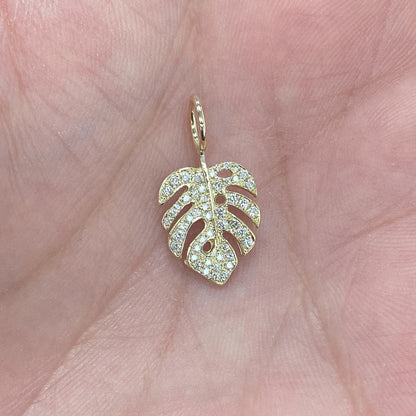 14K Gold Pavé Diamond Monstera Palm Leaf Necklace