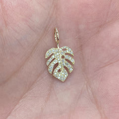 14K Gold Pavé Diamond Monstera Palm Leaf Necklace