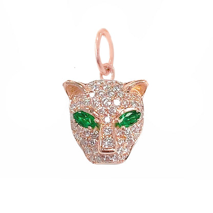 14K Gold Diamond Pavé Panther Charm Pendant ~ Marquise Emerald Eyes