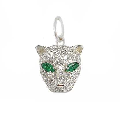 14K Gold Diamond Pavé Panther Charm Pendant ~ Marquise Emerald Eyes