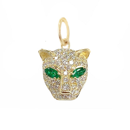 14K Gold Diamond Pavé Panther Charm Pendant ~ Marquise Emerald Eyes