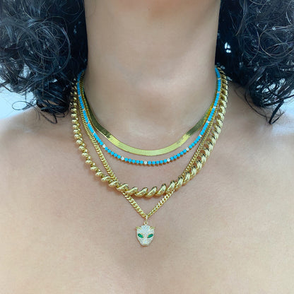 14K Gold Turquoise & Diamond Tennis Necklace