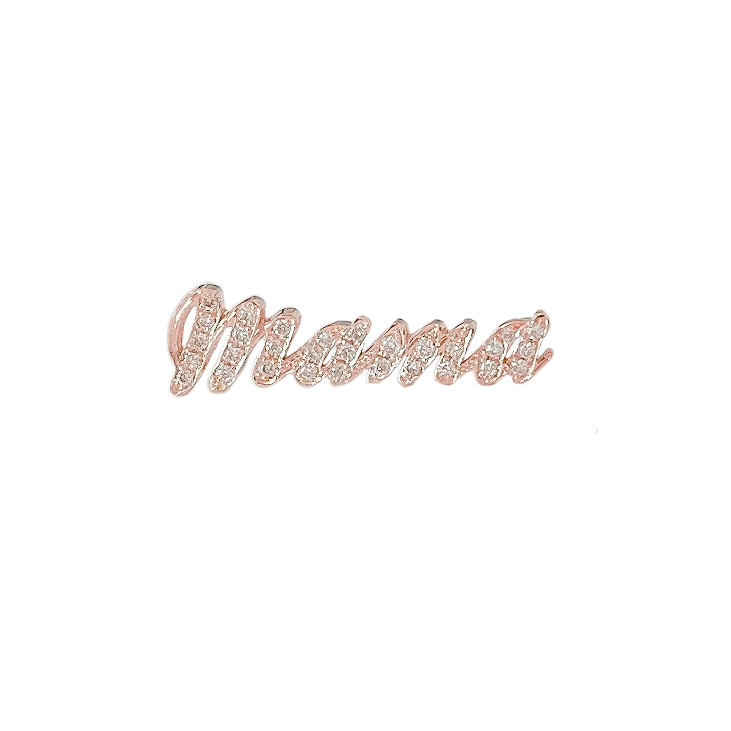 14K Gold Pavé Diamond 'Mama' Stud Earrings, Script Font