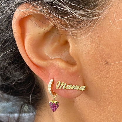 14K Gold Pavé Diamond 'Mama' Stud Earrings, Script Font