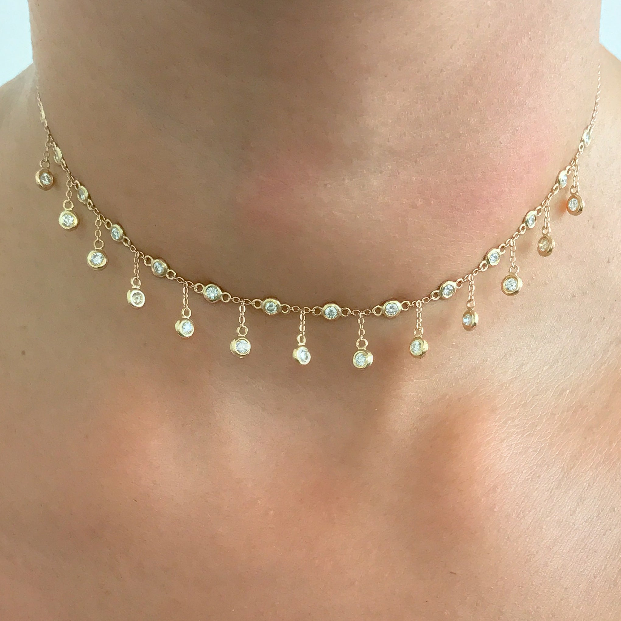 14k solid discount gold .18 ct. diamond choker necklace dainty 14.5 inches