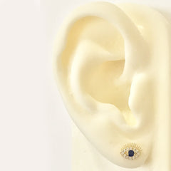 14K Gold Pavé Diamond & Sapphire Evil Eyelash Stud Earrings