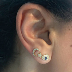 14K Gold Pavé Diamond & Sapphire Evil Eyelash Stud Earrings
