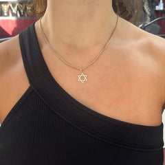 14K Gold Diamond Star of David Charm Pendant, Medium Size