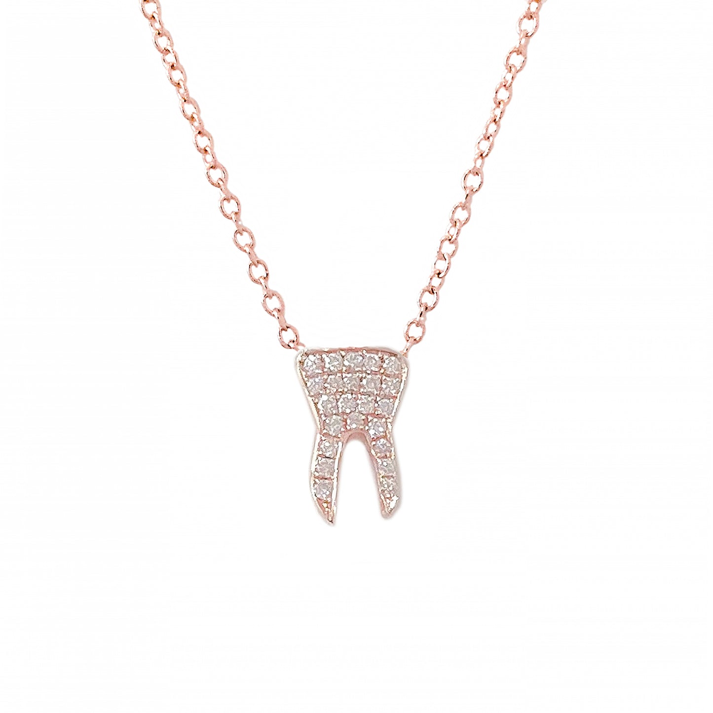 14K Gold Diamond Tooth Pendant Necklace