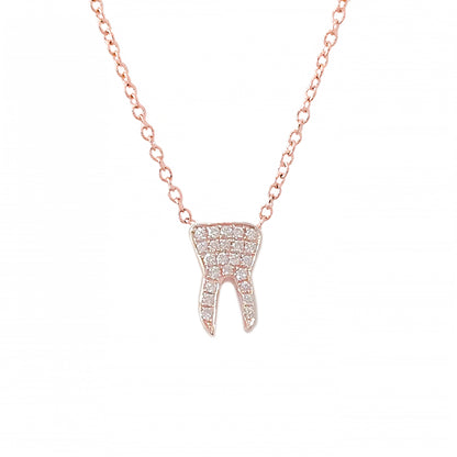 14K Gold Diamond Tooth Pendant Necklace