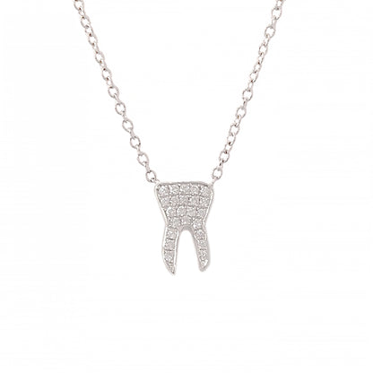 14K Gold Diamond Tooth Pendant Necklace