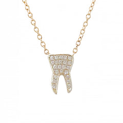 14K Gold Diamond Tooth Pendant Necklace