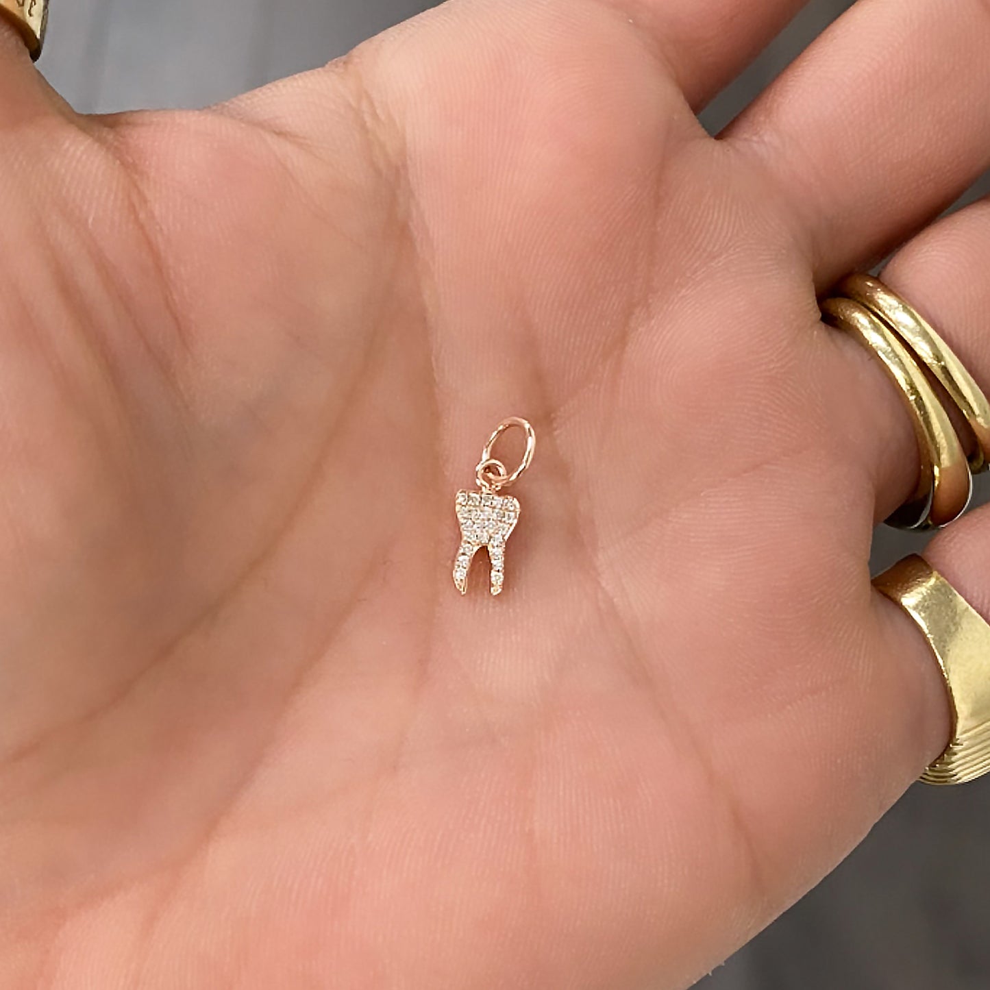 14K Gold Diamond Tooth Pendant Necklace