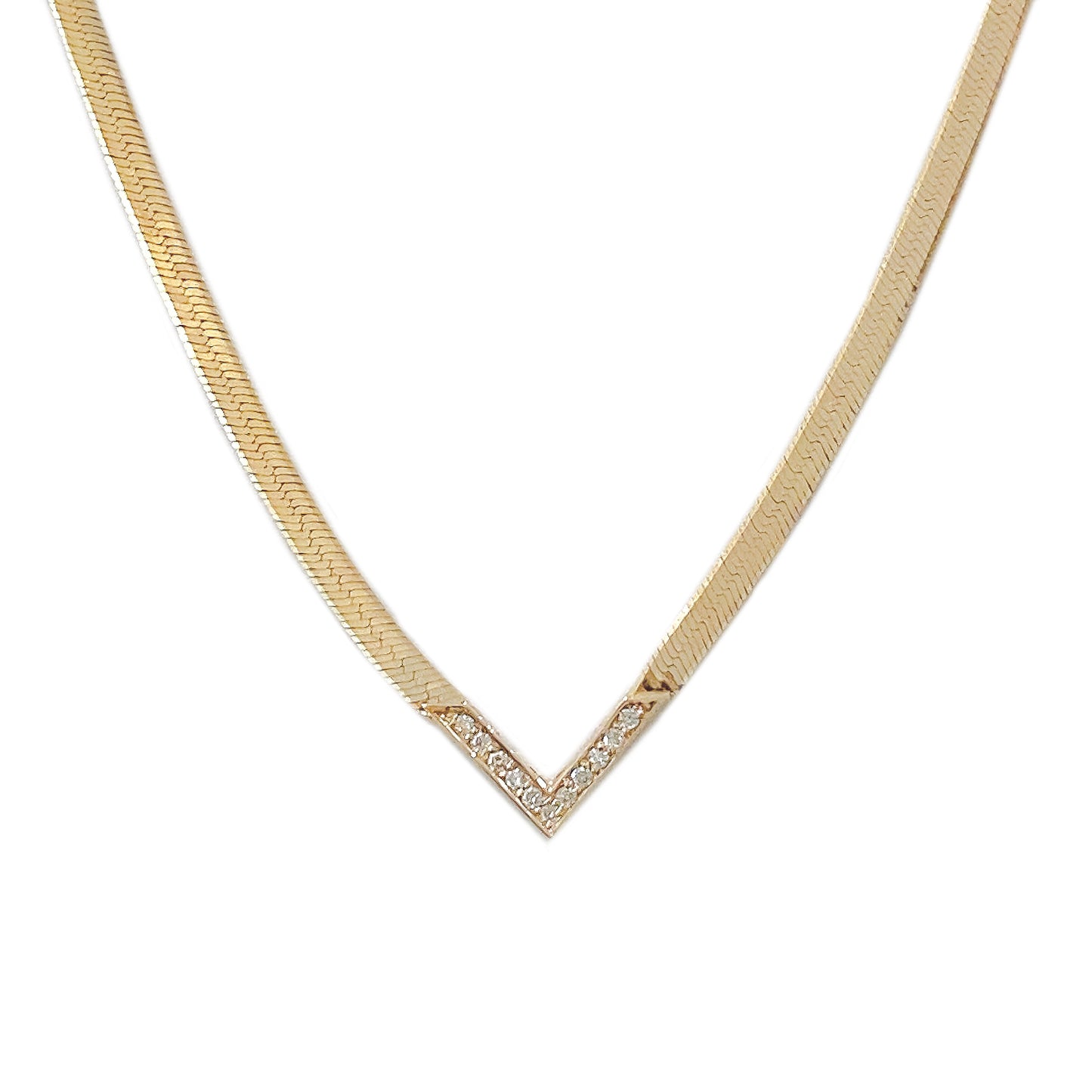 14K Gold Diamond Chevron Herringbone Chain Necklace ~ 2.3mm Width