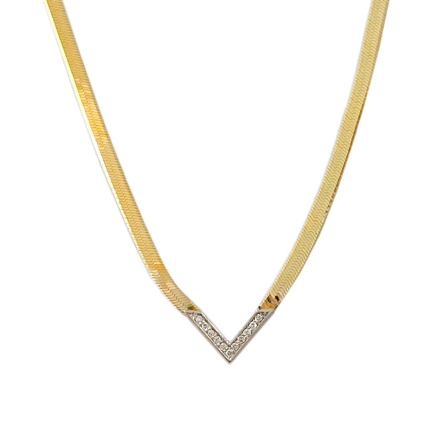 14K Gold Diamond Chevron Herringbone Chain Necklace ~ 2.3mm Width