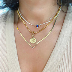 14K Gold Diamond & Sapphire Evil Eye Lashes Necklace ~ Large Size