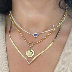 14K Gold Diamond & Sapphire Evil Eye Lashes Necklace ~ Large Size