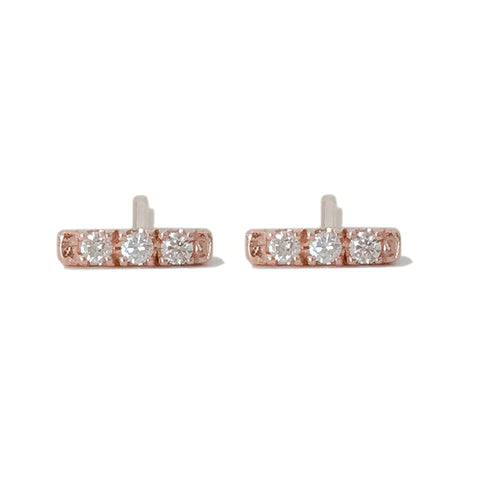 14K Gold XS Pavé Diamond Bar Stud Earrings