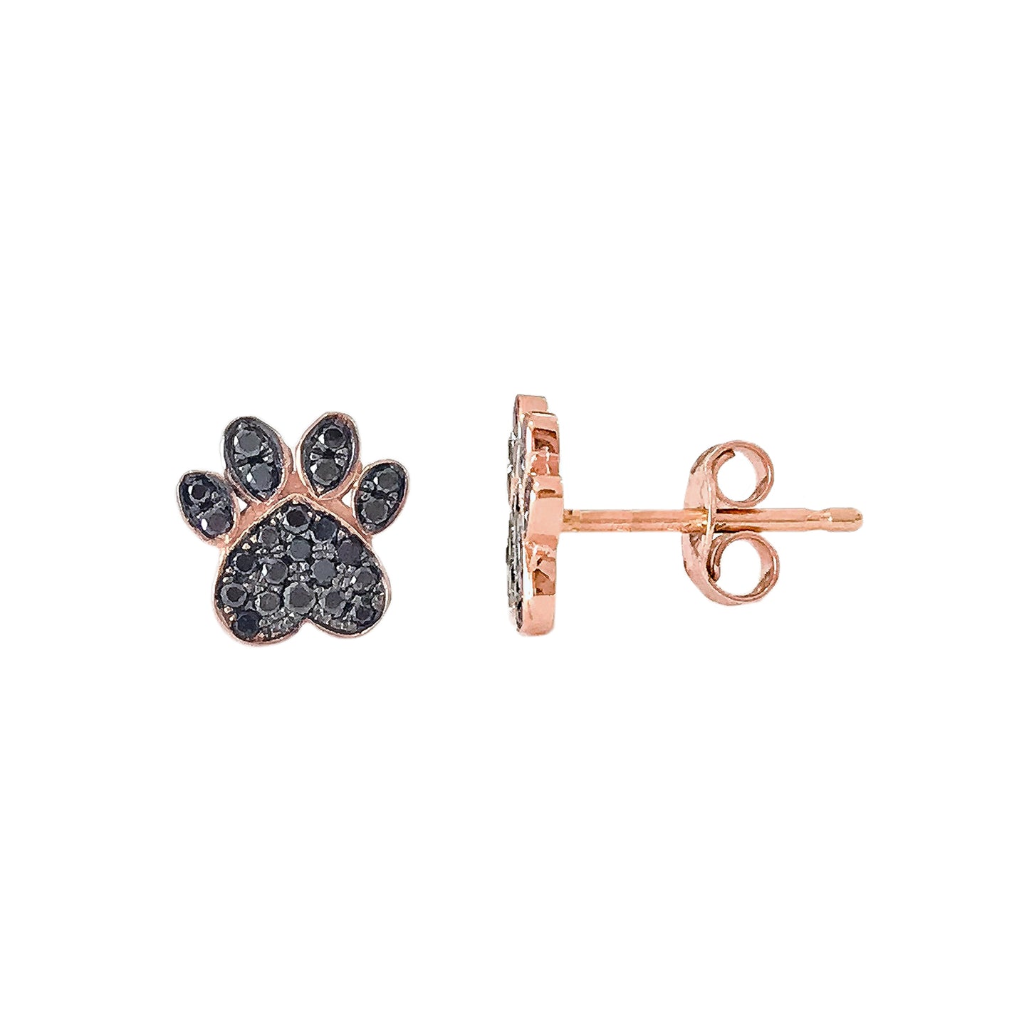 14K Gold Pavé Black Diamond Paw Print Stud Earrings