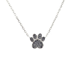 14K Gold Pavé Black Diamond Paw Print Charm Pendant Necklace ~ Small Size