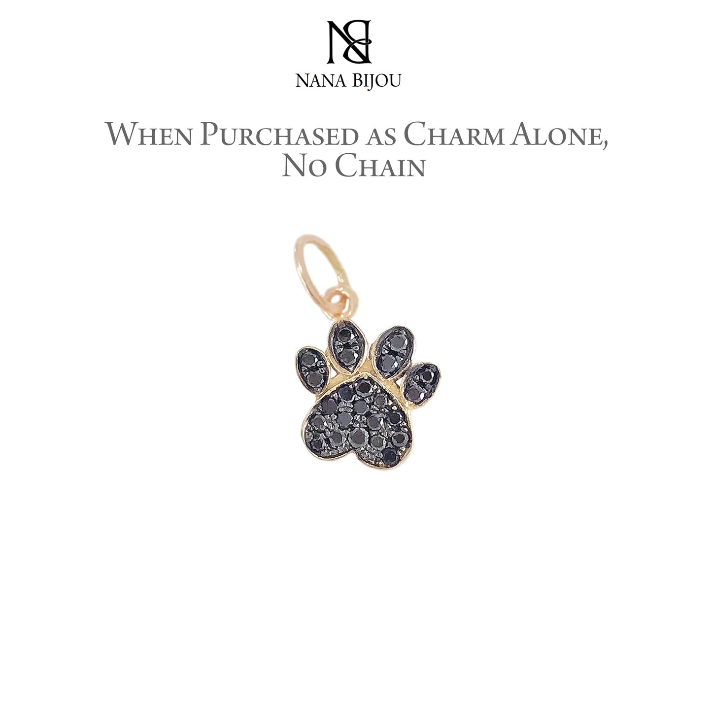 14K Gold Pavé Black Diamond Paw Print Charm Pendant Necklace ~ Small Size